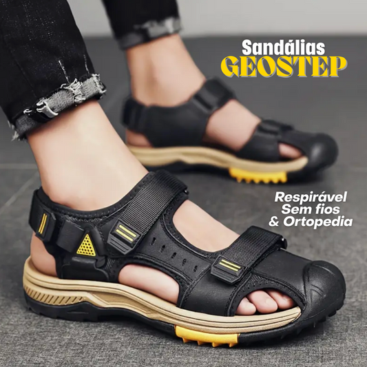 GeoStep™ | Sandálias Ortopédicas Ajustáveis em Couro