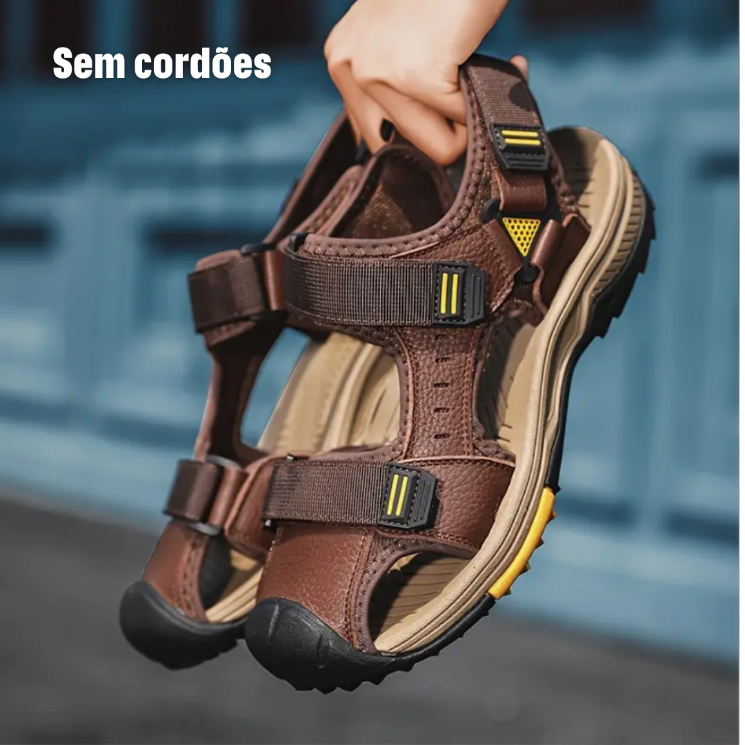 GeoStep™ | Sandálias Ortopédicas Ajustáveis em Couro